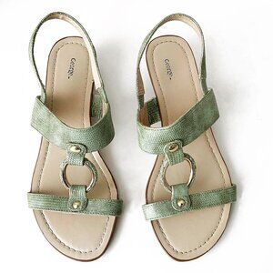 George Green Croc Embossed Vegan Leather Wedge Sandals Size 7